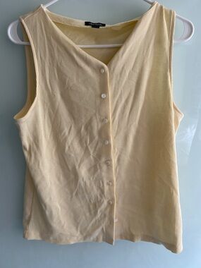 wild fable Pale Yellow Ribbed Button-Front Tank